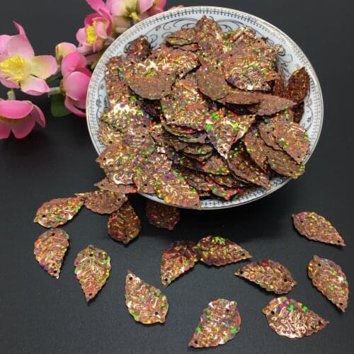 50g/lot Leaf Sequins 13*24mm PVC Sewing DIY Accessories Leaves For Crafts With 2 Holes Laser Coffee Brown Light Champagne