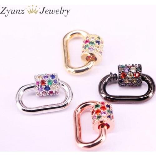 6PCS, 12*18mm, Rainbow CZ Micro Pave Oval Screw Clasps, Silver color, Black, Gold Necklace and Bracelet Links, Jewelry Findings