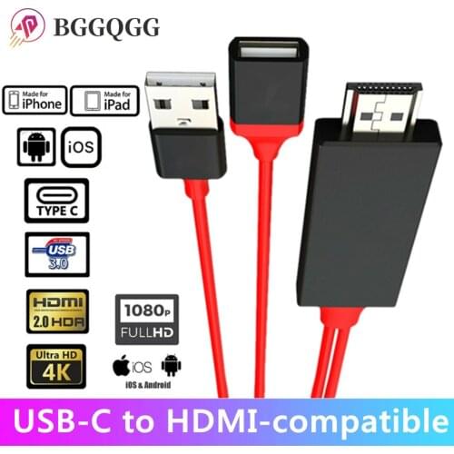 BGGQGG Usb To HDMI-compatible Converter for Lightning To Mirroring Av Cable Phone To Hdtv Adapter Universal for Iphone Android