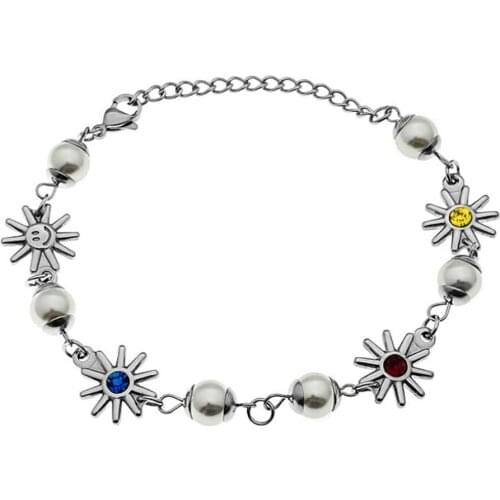 Stainless Steel Hip Hop Smiley Face Funny Pearl Bead Chain Link Street Dance Bracelet Bangle Gift For Him