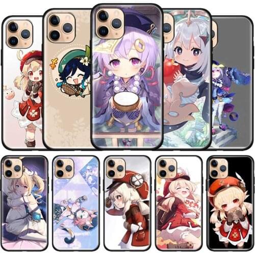 Phone Case For iPhone 11 Pro XS XR X Cover Funda For iPhone 12 Pro Max 7 8 Plus SE 2020 Black Shell games Genshin Impact Cute