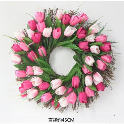 Pink Tulip Flowers Wreath for Wedding Door Window Home Flower Decoration 45cm Diameter Garland for Flower Wall Wedding