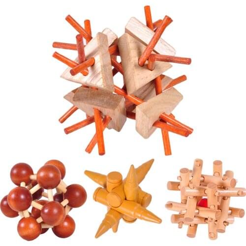 Luban Lock Wooden Puzzle Games Wooden Brain Teaser Jigsaw Puzzles Gift For Kids Adults Hexagonal Multi Type Fun Toy