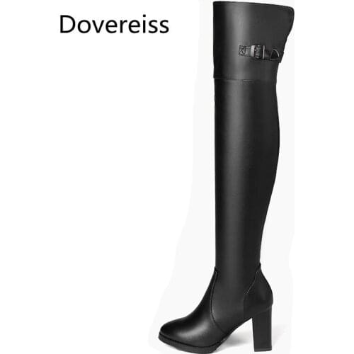 Dovereiss Fashion Womens Shoes Winter Sexy Elegant brown Zipper Concise Block heels Mature Round toe Over the knee boots 44 45