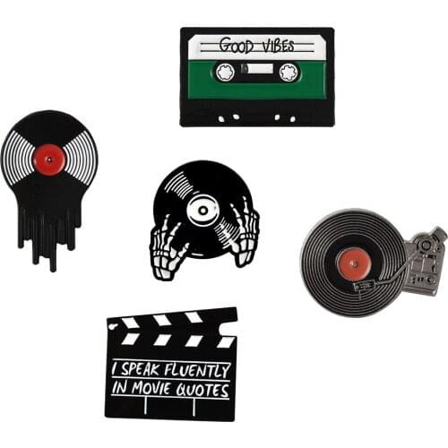 Punk Music Lovers Enamel Pin Good Vibes Tape DJ Vinyl Record Player Badge Brooch Lapel Pin Jeans Shirt Cool Gothic Jewelry Gift