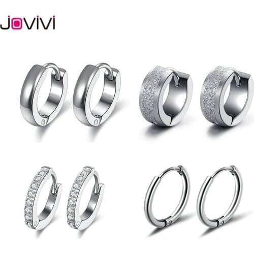 JOVIVI 18G 20G Stainless Steel Zirconia Huggie Hoop Earrings Round Loop Earring Fashion Ear Piercing Jewelry for Men Women