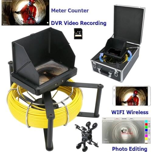 Record Pipe Sewer Inspection Video Camera with Meter Counter / DVR Video recording / WIFI wireless/23mm 1080P Camera/30M 50M 100