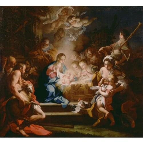 ADORATION OF THE SHEPHERDS BABY JESUS ANGELS PAINTING Art Film Print Silk Poster Home Wall Decor 24x24inch