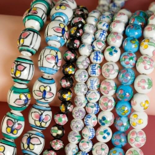 Showa style hand-painted ceramic loose beads DIY beaded material hand-made earrings jewelry accessories