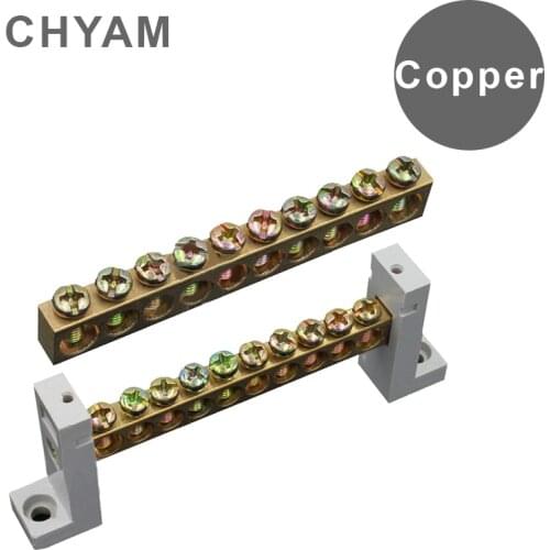 Terminal Block Connection Row 5 7 10 Holes Ground Copper Bar Distribution Box Screws Type Connector