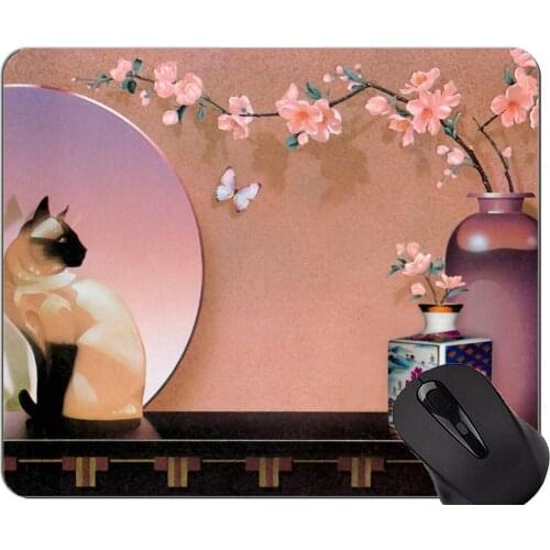 Mouse Pad with Stitched Edge,Sakura Blossom cat Non-Slip Rubber Base Mousepad