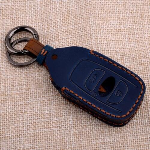 Leather Car Blue Key Fob Case Cover Holder Fit For Subaru BRZ Forester Impreza STI WRX XV Legacy Outback