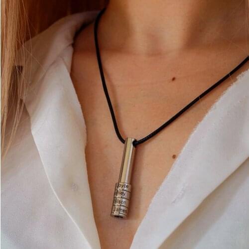 Customized Bar Pendant Personalized Engrave Letter Name Hidden for Women Stainless Steel Leather Necklace Gift for Woman and Man