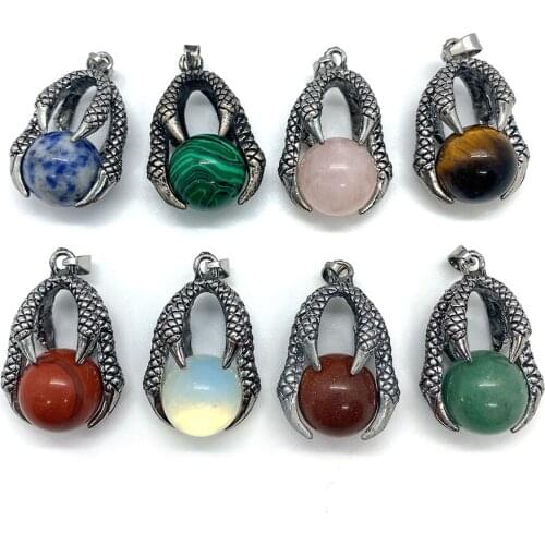 Natural Stone Pendant Carving Paw Ball Powder Crystal Malachite Lapis Lazuli Golden Sand Stone Opal DIY Jewelry Making Necklace