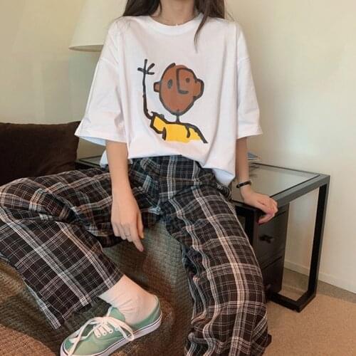 2021 Summer Kawaii Fun Cartoon Print Short-Sleeved T-Shirt Korean Fashion Womens Oversize Shirt Cute And Creative Summer Shirt