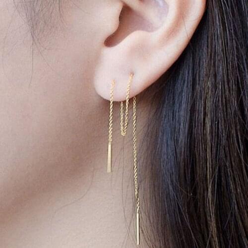 Minimalist Long Tassel Threader Drop Earrings For Women Gold Silver Color Chain Shaped Ear Pendientes Girls Ear Jewelry Gifts