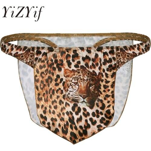 Mens Leopard jockstrap tanga hombre G-string Thong Underwear men High Cut Bulge Pouch Loincloth Jungle Man Halloween Costumes