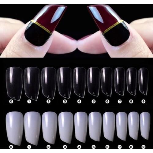 New 500Pcs Bevel False Nail Art Tips Lipstick Natural Transparent Coffin False Nails Tips Acrylic UV Gel Nail Polish Manicure