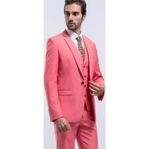 New Arrival One Button Hot Pink Groom Tuxedos Groomsmen Notch Lapel Mens Suits Blazers (Jacket+Pants+Vest+Tie) W:1026