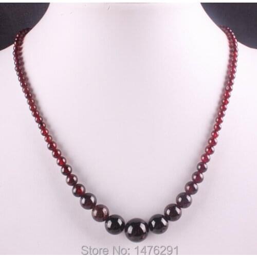 Natural Garnet Round Beads Necklace Gems Strand 17"