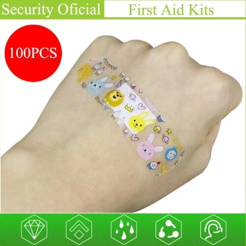 100Pcs Cartoon Transparent Band-Aids Bandages Waterproof Breathable Home Travel Emergency Kits First Aid Medical Wound Plaster