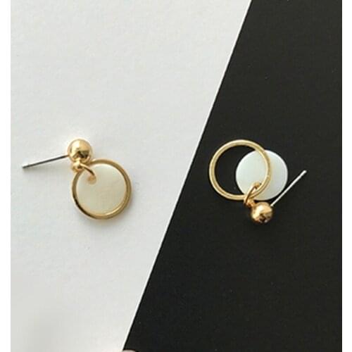 Simple European new fashion geometric earring circular shells golden circle combination earrings woman jewelry accessories