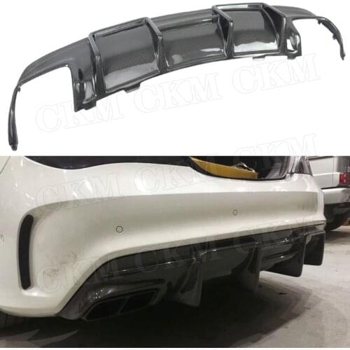 Carbon Fiber Rear Bumper Lip Diffuser Spoiler Splitters For Benz CLA Class W117 CLA45 2013-2019 FRP With 4 - Outlet Exhaust