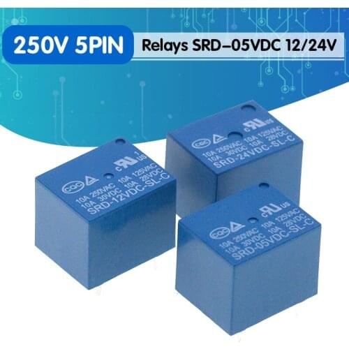 Relays SRD-05VDC-SL-C SRD-12VDC-SL-C SRD-24VDC-SL-C SRD-48VDC-SL-C 5 Pin DC 5V 12V 24V 48V 10A 250VAC 5PIN Power Relays