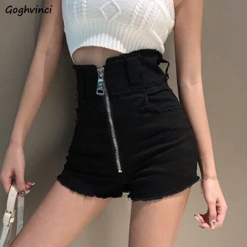 Shorts Women Denim High Waist Zipper Distressed Solid Simple Streetwear Chic Sexy Leisure Ulzzang Fashion Slim Elegant Womens