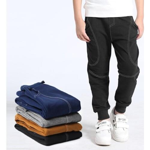 Boys Sport Pants Spring Fashion Teenage Boys Clothing Kids Casual Trousers Cotton Solid Pockets Mid Elastic Waist Pants For Boy