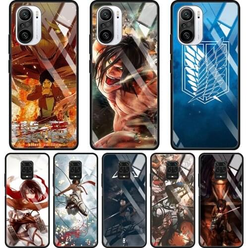Glass Case for Xiaomi Redmi Note 9S 7 9 8 10 Pro Max 8T 9c 9A 9T Transparent Cover for Redmi K40 K30 K20 Attack On Titan