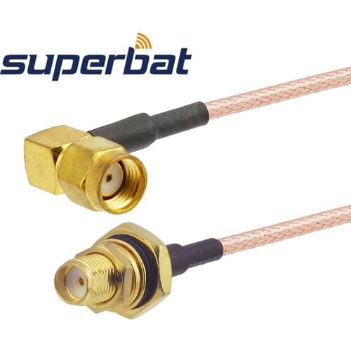 Superbat Pigtail Cable SMA Bulkhead Female Jack with O-ring to RP-SMA Right Angle Plug Antenna Feeder Cable Assembly RG316 10cm