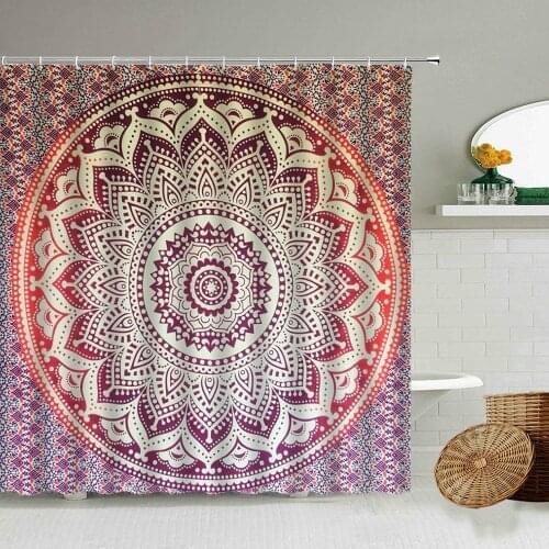 Pink Mandala Floral Shower Curtain Indian Ethnic Pattern Girl Bathroom Decor With Hook Waterproof Fabric Curtains Holiday Gift