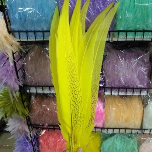 Yellow Silver Pheasant Tail Feathers 50pcs 45-50 CM 18-20 Inch For Crafts Wedding Costume Feathers silver chicken feathers