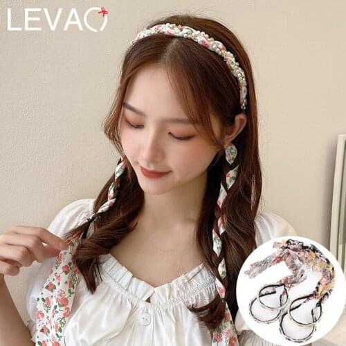 Levao Pearl Ribbon Headband For Women Fashion Braided Hairband Sweet Hair Bands Bezel Hoop Hair Accessories