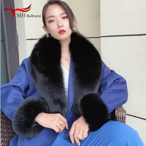 Womens Scarves and Scarves Fur Scarf Jacket Fur Collar Winter Neck scarves +Cuff Luxury Fox Fur Winter Warm Neck Warmers L2