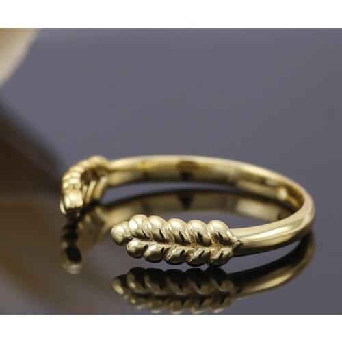 Real 925 Sterling Silver Ring Golden Shine Open Grains Ear Of Wheat Rings For Women Wedding Gift Fashion Jewelry