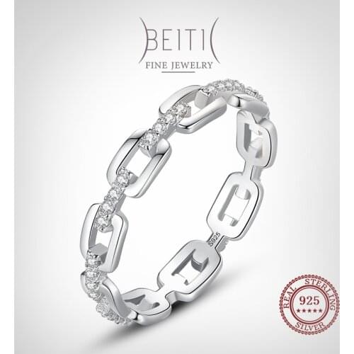 Beitil Fine Regular Geometry Design Clear Zircon Rings For Women 925 Sterling Silver Fashion Hypoallergenic Jewelry