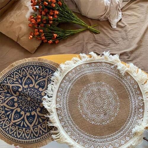1Pc Creative Jute Placemats Photo Prop Decoration Table Placemat Resistant Heat Non-Slip Home Linen Fabric Bowl Cup Mat