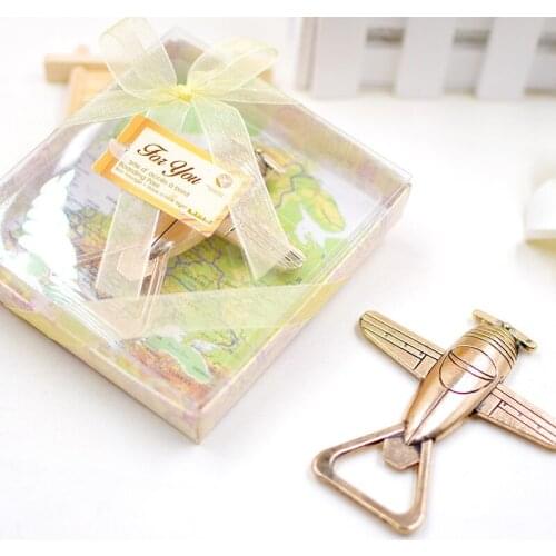 100pcs Premium Zinc alloy Bar supplies Airplane Wine Beer Bottle Opener with Gift Box Wedding Favors WB23