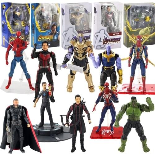 14-20cm Avengers Infinity War Superhero Thanos Thor Hulk Ant Man Hawkeye Tony Spiderman Movable Figurine PVC Model Figure Toys