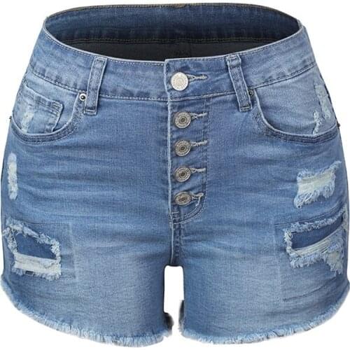 Quanss 2021 Summer Hotpants Womens High Waist Stretch Denim Shorts Ladies Streetwear Casual Mini Jeans Hole Hot Pants