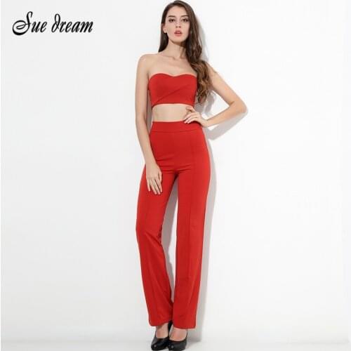 2020 New Womens Orange Wide-leg Pants High Waist Party Sexy 2 Two-piece Trousers Suit Loose Pants Set Wide Leg Trousers