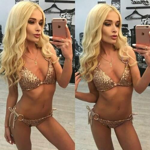2021 Sexy Trikini Bathing Women Micro Sequined Bikini Beach Wear Two Piece Set Swimming Suit for Women Push Up Swimwear Green