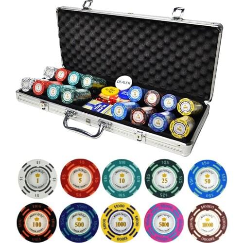 500Pcs Dollar Clay Poker Chips Set Texas Hold'em Coins Poker Sets Party Club Chips Aluminum Case Set Jeton Poker All In