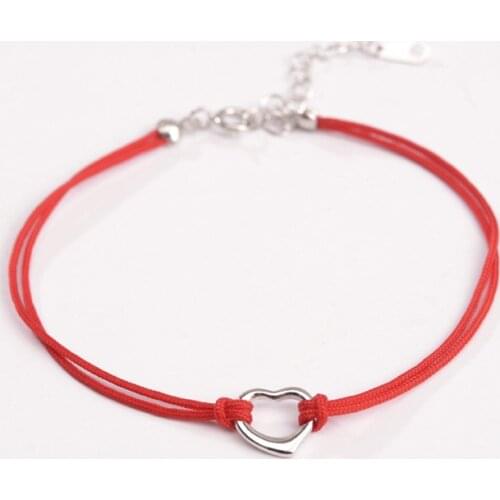 AIFENAO 925 Sterling Silver Heart Red String Bracelet for Women Fine Jewelry Adjustable Rope Lucky Gift Girl Fashion Accessories