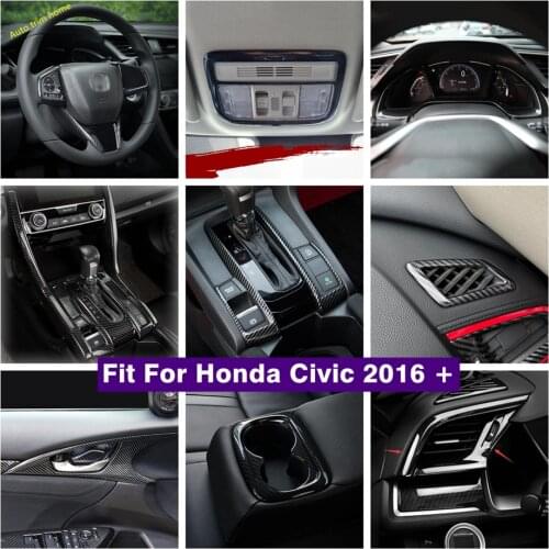Carbon Fiber Look Car Accessories Reading Lamps / Pillar A Speaker / Dashboard Air AC Cover Trim Fit For Honda Civic 2016 - 2020