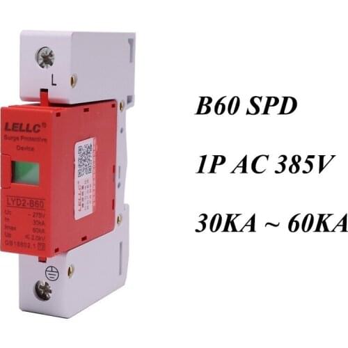 B60-1P 30KA~60KA ~385V AC SPD House Surge Protector Protective Low-voltage Arrester Device Lightning protection
