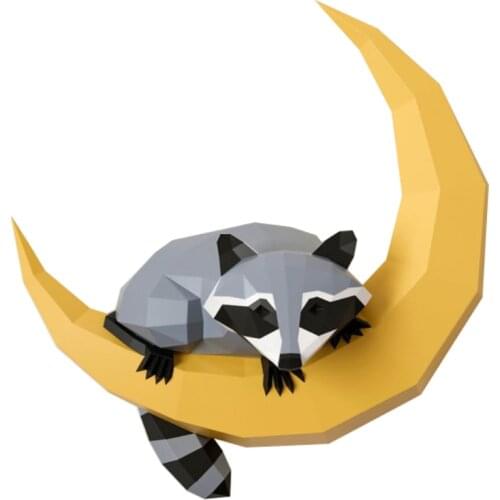 Raccoon on The Moon 3D Paper Model Animal Sculpture Raccoon Papercraft DIY Craft for Living Room Wall Decoration Home Decor