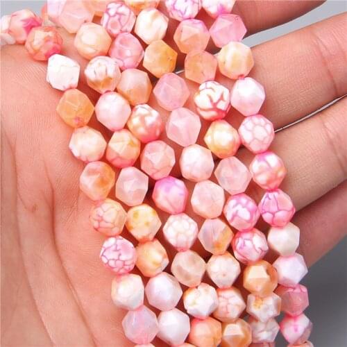 Natural Stone Big Faceted 8MM Pink Yellow Dragon Agates Bead Loose Spacer Beads For Jewelry Making Bracelets Accessories 15" Diy